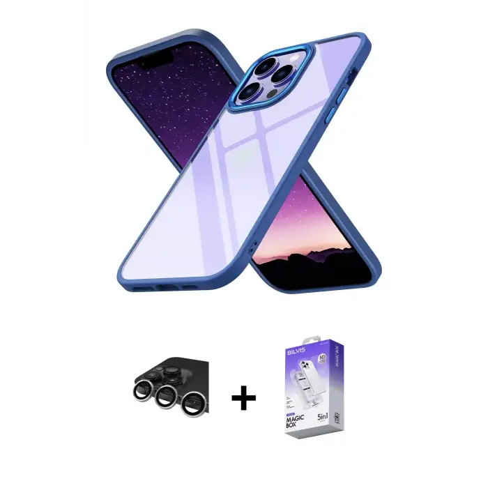 ieg™ iPhone 14 Pro Max Kılıf Nova Işık Serisi - Siyah Bilvis 5in1 3D Magic Cam Ekran Koruyucu + Raze Metal Kamera Lens - GS