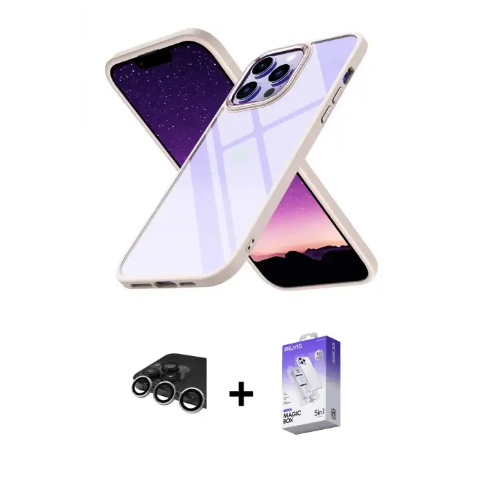 ieg™ iPhone 14 Pro Max Kılıf Nova Işık Serisi - Siyah Bilvis 5in1 3D Magic Cam Ekran Koruyucu + Raze Metal Kamera Lens - GS