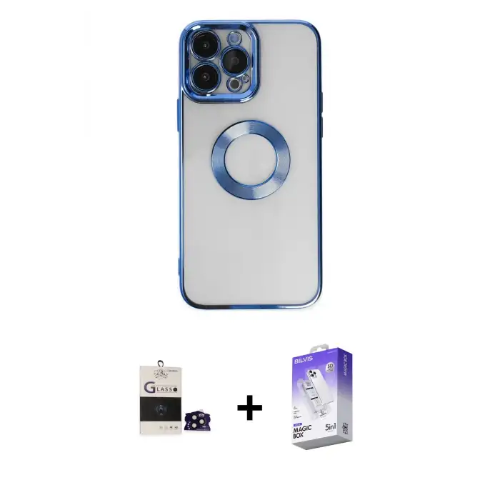ieg™ iPhone 14 Pro Max Kılıf Pusula Form - Siyah Bilvis 5in1 3D Magic Cam Ekran Koruyucu + Bilvis Titan Kamera Lens - SH