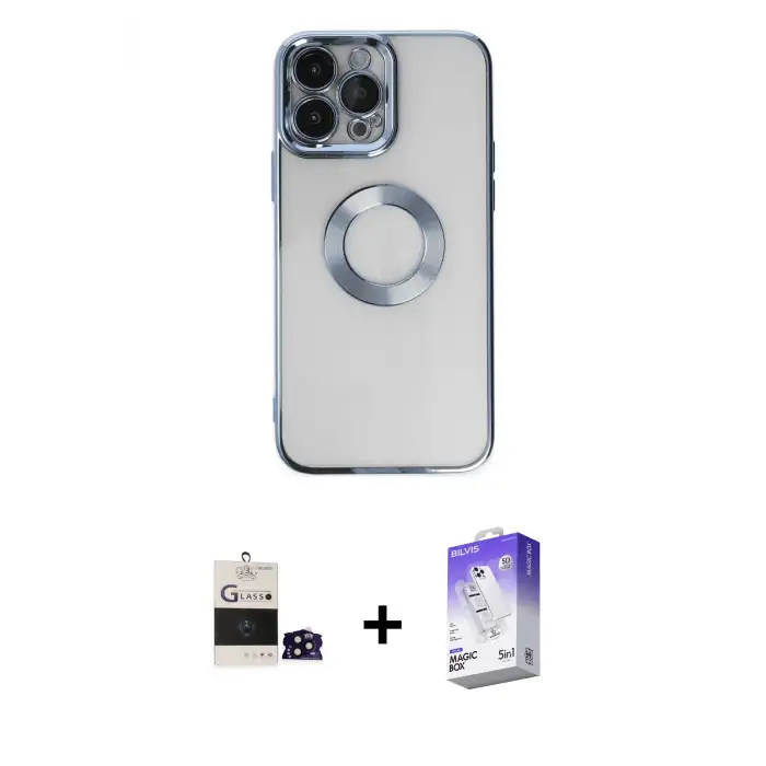 ieg™ iPhone 14 Pro Max Kılıf Pusula Form - Siyah Bilvis 5in1 3D Magic Cam Ekran Koruyucu + Bilvis Titan Kamera Lens - SH