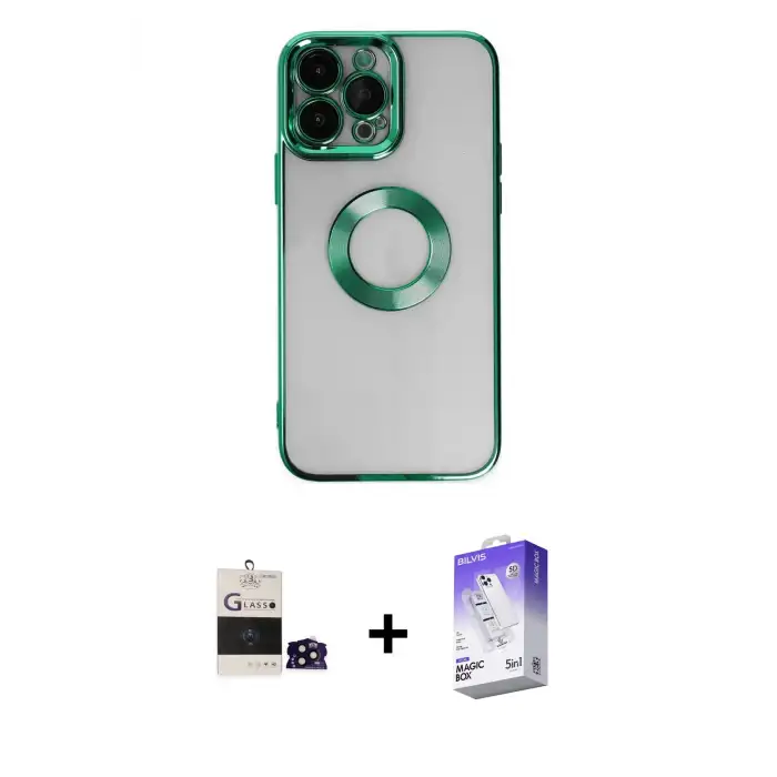 ieg™ iPhone 14 Pro Max Kılıf Pusula Form - Siyah Bilvis 5in1 3D Magic Cam Ekran Koruyucu + Bilvis Titan Kamera Lens - SH