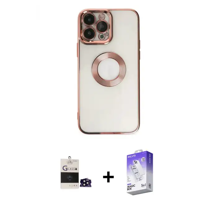 ieg™ iPhone 14 Pro Max Kılıf Pusula Form - Siyah Bilvis 5in1 3D Magic Cam Ekran Koruyucu + Bilvis Titan Kamera Lens - SH