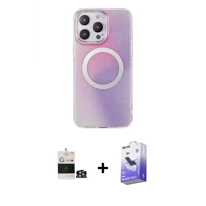 ieg™ iPhone 14 Pro Max Kılıf Pusula Form - Siyah Bilvis 5in1 5D Magic Hayalet Cam Ekran Koruyucu + Bilvis Titan Kamera Lens - GD