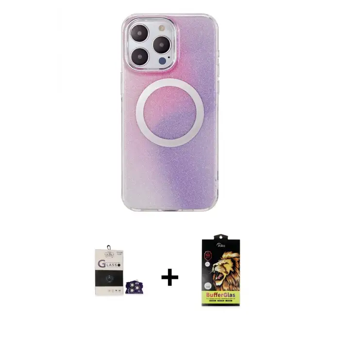 ieg™ iPhone 14 Pro Max Kılıf Pusula Form - Siyah Buffer Cam Ekran Koruyucu + Bilvis Titan Kamera Lens - GS