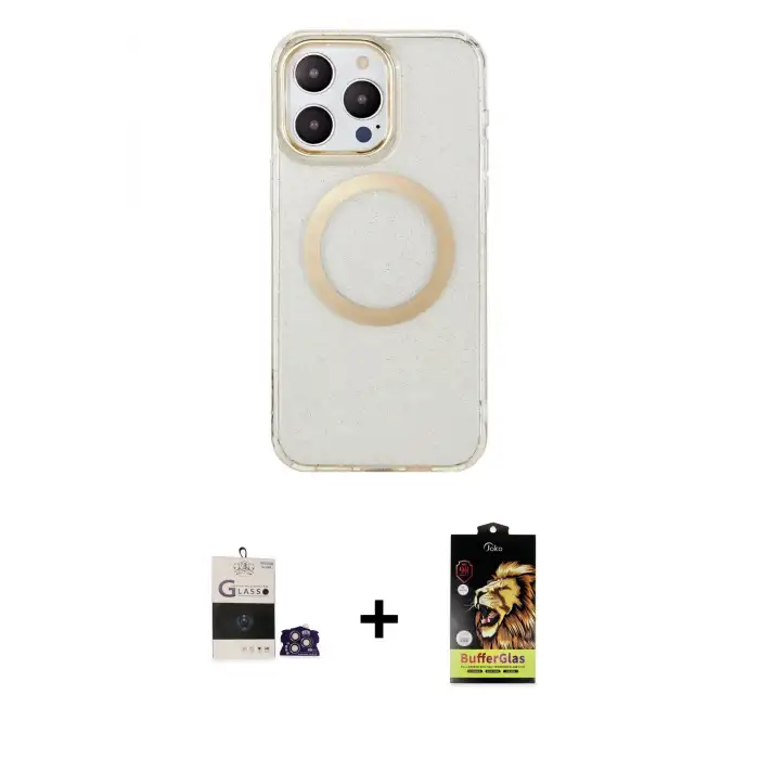 ieg™ iPhone 14 Pro Max Kılıf Pusula Form - Siyah Buffer Cam Ekran Koruyucu + Bilvis Titan Kamera Lens - GS