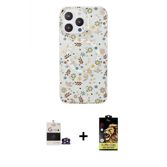 ieg™ iPhone 14 Pro Max Kılıf Pusula Form - Siyah Buffer Cam Ekran Koruyucu + Bilvis Titan Kamera Lens - GS