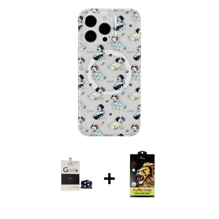 ieg™ iPhone 14 Pro Max Kılıf Pusula Form - Siyah Buffer Cam Ekran Koruyucu + Bilvis Titan Kamera Lens - SH