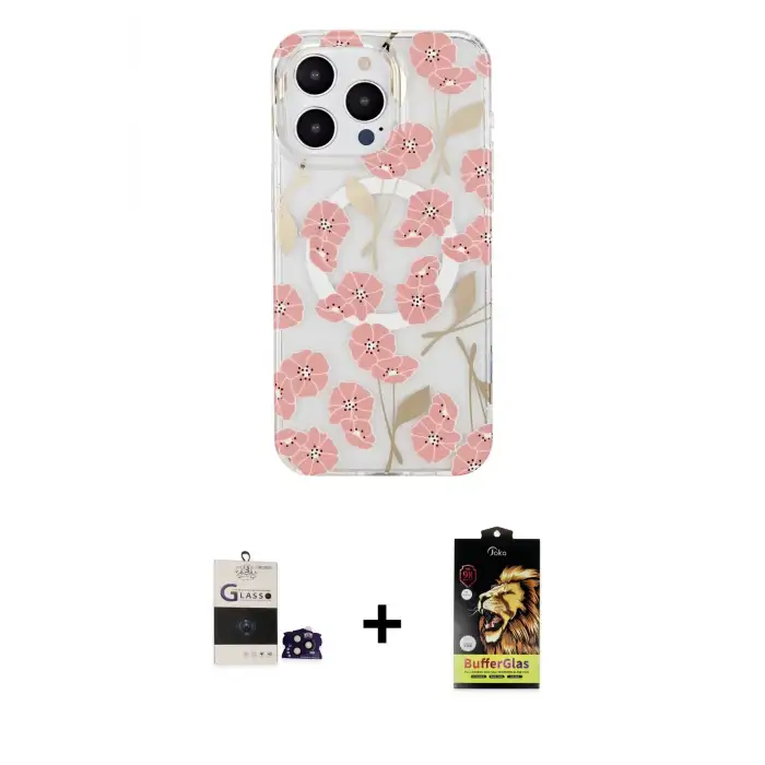 ieg™ iPhone 14 Pro Max Kılıf Pusula Form - Siyah Buffer Cam Ekran Koruyucu + Bilvis Titan Kamera Lens - SH
