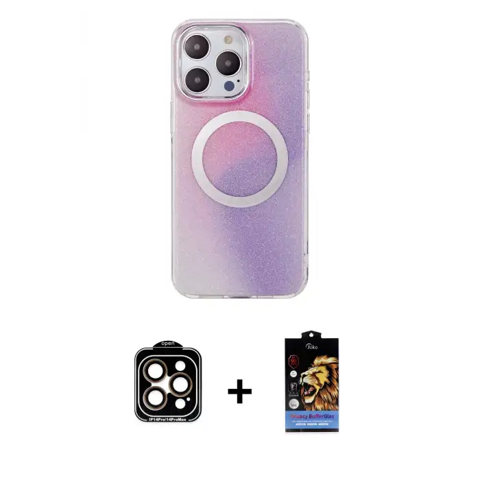 ieg™ iPhone 14 Pro Max Kılıf Pusula Form - Siyah Buffer Hayalet Cam Ekran Koruyucu + PVD Metal Kamera Lens - TU
