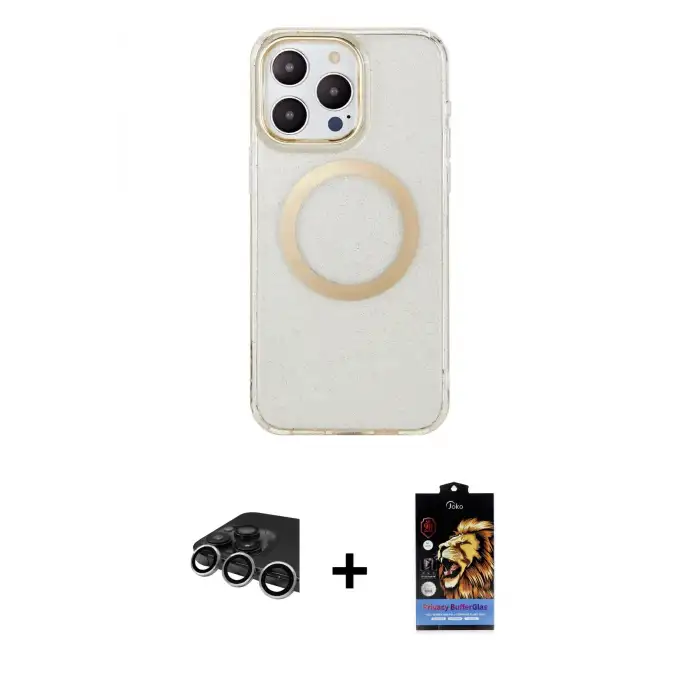 ieg™ iPhone 14 Pro Max Kılıf Pusula Form - Siyah Buffer Hayalet Cam Ekran Koruyucu + Raze Metal Kamera Lens - GS
