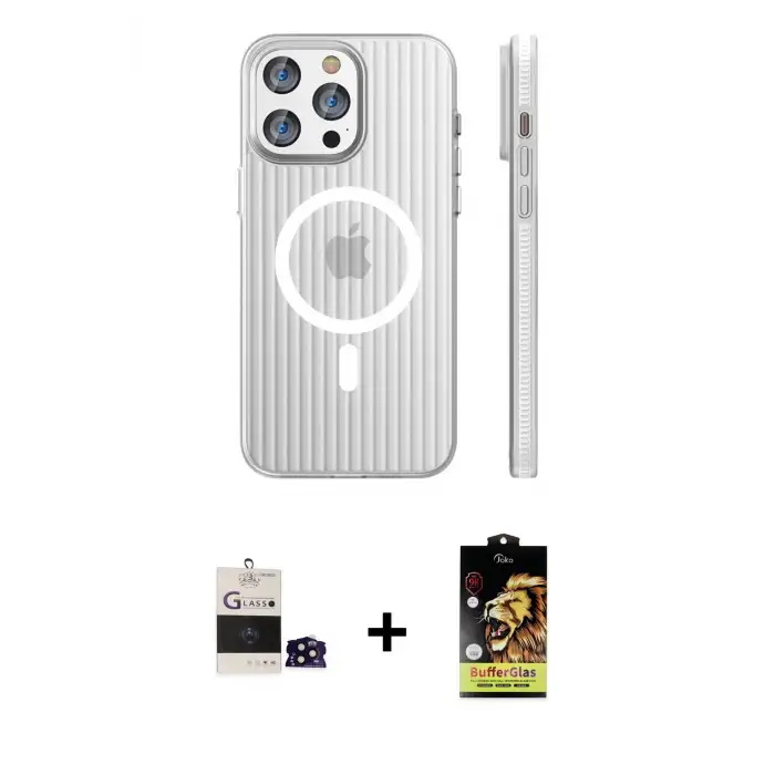 ieg™ iPhone 14 Pro Max Kılıf Pusula Minimal Koleksiyonu - Siyah Buffer Cam Ekran Koruyucu + Bilvis Titan Kamera Lens - SH