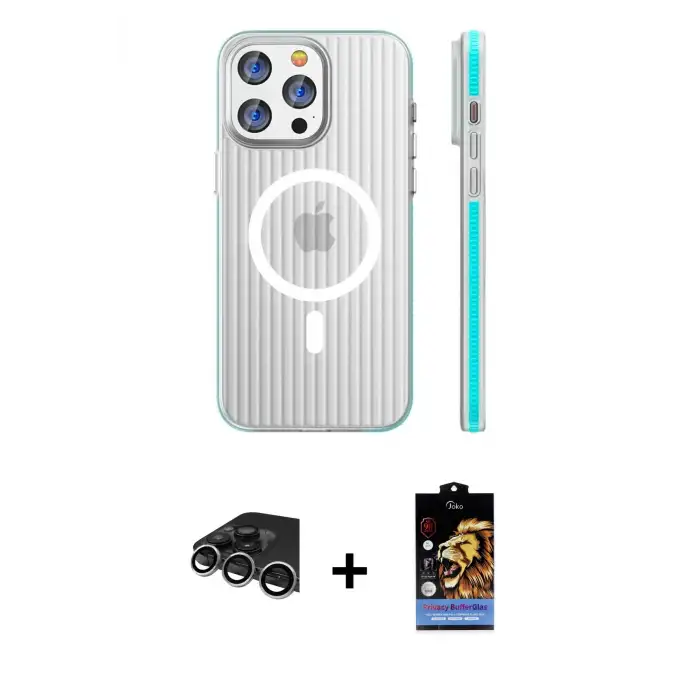 ieg™ iPhone 14 Pro Max Kılıf Pusula Minimal Koleksiyonu - Siyah Buffer Hayalet Cam Ekran Koruyucu + Raze Metal Kamera Lens - GS