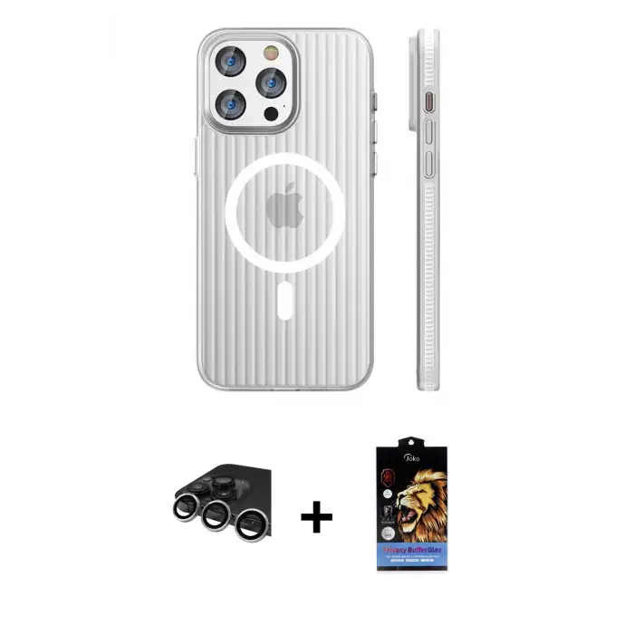 ieg™ iPhone 14 Pro Max Kılıf Pusula Minimal Koleksiyonu - Siyah Buffer Hayalet Cam Ekran Koruyucu + Raze Metal Kamera Lens - GS
