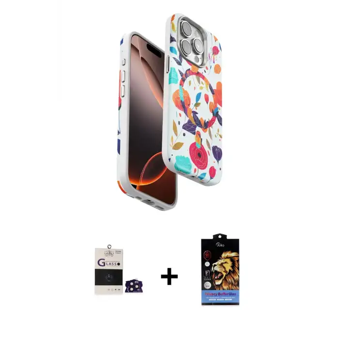 ieg™ iPhone 14 Pro Max Kılıf Siluet Doku - Siyah Buffer Hayalet Cam Ekran Koruyucu + Bilvis Titan Kamera Lens - DNMR