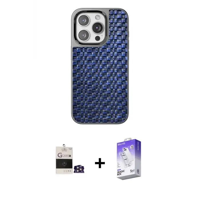 ieg™ iPhone 14 Pro Max Kılıf Siluet Form Serisi - Siyah Bilvis 5in1 3D Magic Cam Ekran Koruyucu + Bilvis Titan Kamera Lens - GS