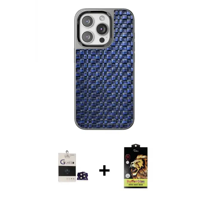 ieg™ iPhone 14 Pro Max Kılıf Siluet Form Serisi - Siyah Buffer Cam Ekran Koruyucu + Bilvis Titan Kamera Lens - SH