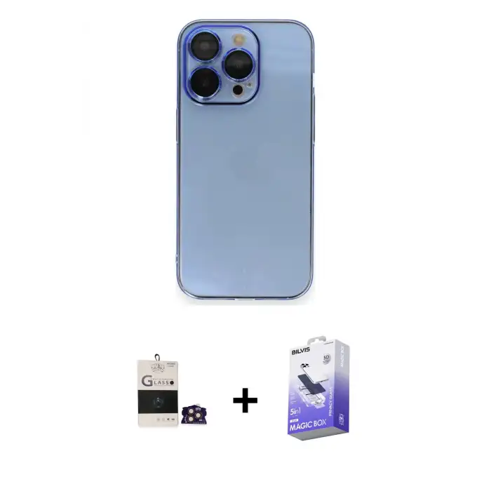 ieg™ iPhone 14 Pro Max Kılıf Siluet Minimal Özel Seri - Siyah Bilvis 5in1 5D Magic Hayalet Cam Ekran Koruyucu + Bilvis Titan Kamera Lens - GD