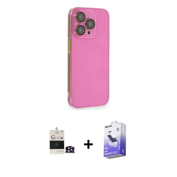ieg™ iPhone 14 Pro Max Kılıf Siluet Minimal Özel Seri - Siyah Bilvis 5in1 5D Magic Hayalet Cam Ekran Koruyucu + Bilvis Titan Kamera Lens - GD