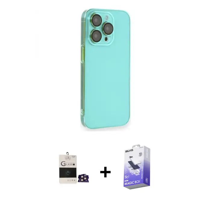 ieg™ iPhone 14 Pro Max Kılıf Siluet Minimal Özel Seri - Siyah Bilvis 5in1 5D Magic Hayalet Cam Ekran Koruyucu + Bilvis Titan Kamera Lens - GD