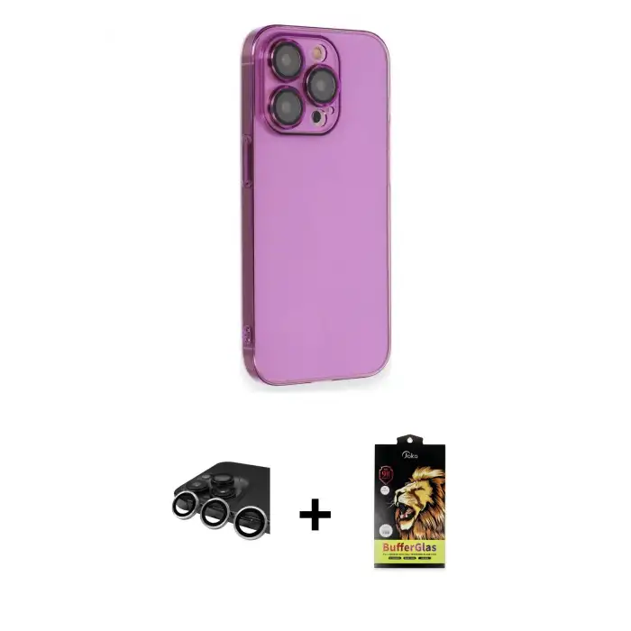 ieg™ iPhone 14 Pro Max Kılıf Siluet Minimal Özel Seri - Siyah Buffer Cam Ekran Koruyucu + Raze Metal Kamera Lens - GS