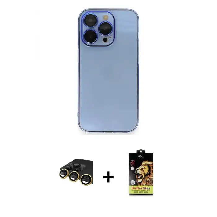 ieg™ iPhone 14 Pro Max Kılıf Siluet Minimal Özel Seri - Siyah Buffer Cam Ekran Koruyucu + Raze Metal Kamera Lens - GD