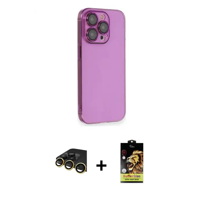 ieg™ iPhone 14 Pro Max Kılıf Siluet Minimal Özel Seri - Siyah Buffer Cam Ekran Koruyucu + Raze Metal Kamera Lens - GD