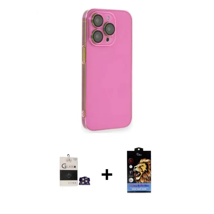 ieg™ iPhone 14 Pro Max Kılıf Siluet Minimal Özel Seri - Siyah Buffer Hayalet Cam Ekran Koruyucu + Bilvis Titan Kamera Lens - GS