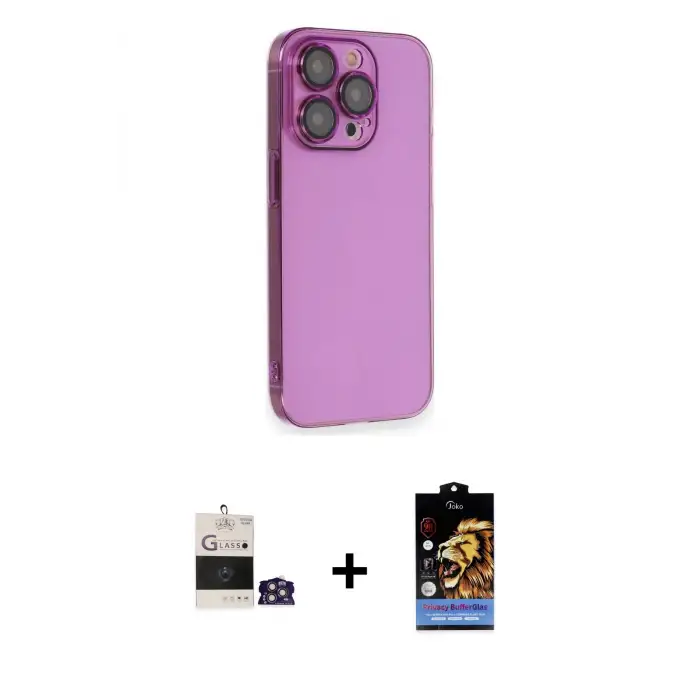 ieg™ iPhone 14 Pro Max Kılıf Siluet Minimal Özel Seri - Siyah Buffer Hayalet Cam Ekran Koruyucu + Bilvis Titan Kamera Lens - GS