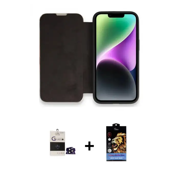 ieg™ iPhone 14 Pro Max Kılıf Siluet Minimal Serisi - Siyah Buffer Hayalet Cam Ekran Koruyucu + Bilvis Titan Kamera Lens - SH