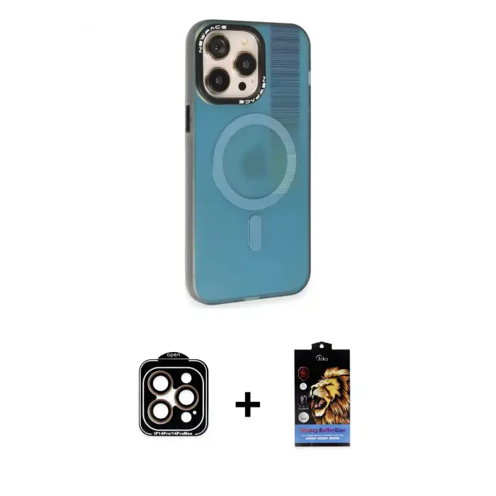 ieg™ iPhone 14 Pro Max Kılıf Siluet Modern Koleksiyonu - Siyah Buffer Hayalet Cam Ekran Koruyucu + PVD Metal Kamera Lens - TU