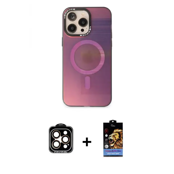 ieg™ iPhone 14 Pro Max Kılıf Siluet Modern Koleksiyonu - Siyah Buffer Hayalet Cam Ekran Koruyucu + PVD Metal Kamera Lens - TU