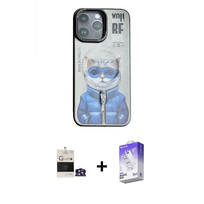 ieg™ iPhone 14 Pro Max Kılıf Siluet Modern Özel Seri - Siyah Bilvis 5in1 3D Magic Cam Ekran Koruyucu + Bilvis Titan Kamera Lens - GS