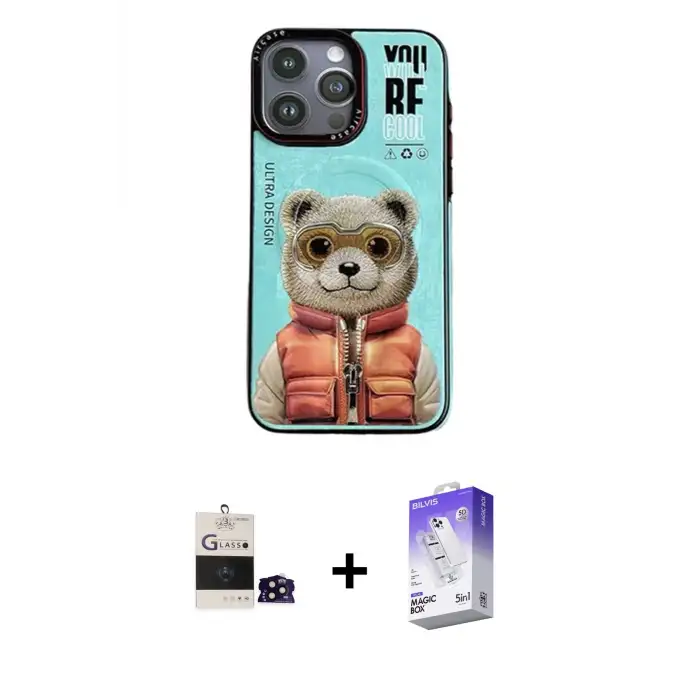 ieg™ iPhone 14 Pro Max Kılıf Siluet Modern Özel Seri - Siyah Bilvis 5in1 3D Magic Cam Ekran Koruyucu + Bilvis Titan Kamera Lens - SH