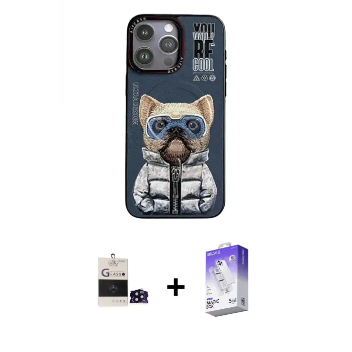 ieg™ iPhone 14 Pro Max Kılıf Siluet Modern Özel Seri - Siyah Bilvis 5in1 3D Magic Cam Ekran Koruyucu + Bilvis Titan Kamera Lens - SH