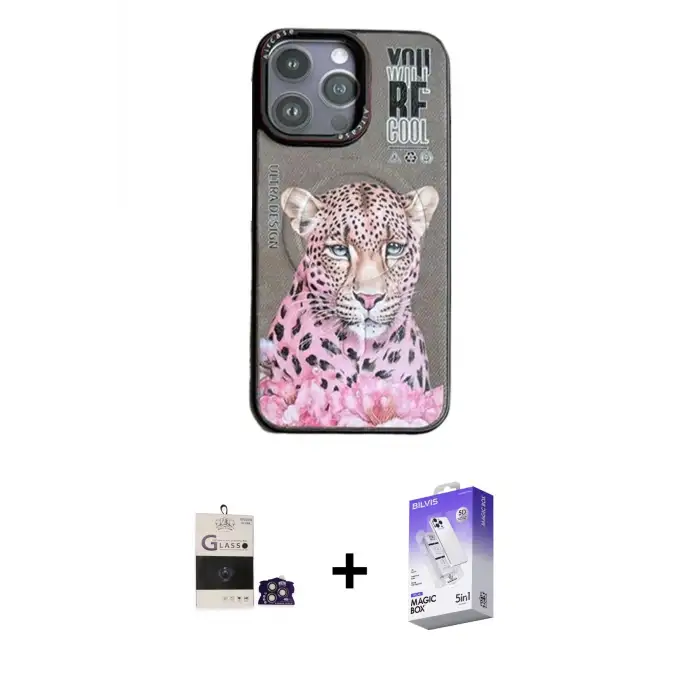 ieg™ iPhone 14 Pro Max Kılıf Siluet Modern Özel Seri - Siyah Bilvis 5in1 3D Magic Cam Ekran Koruyucu + Bilvis Titan Kamera Lens - GS