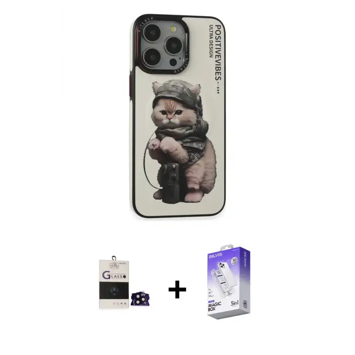ieg™ iPhone 14 Pro Max Kılıf Siluet Modern Özel Seri - Siyah Bilvis 5in1 3D Magic Cam Ekran Koruyucu + Bilvis Titan Kamera Lens - SH