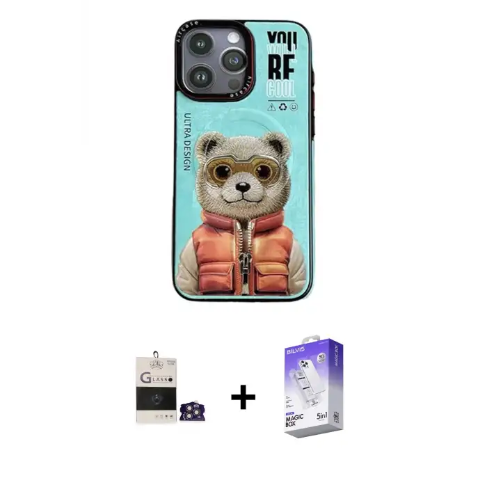 ieg™ iPhone 14 Pro Max Kılıf Siluet Modern Özel Seri - Siyah Bilvis 5in1 3D Magic Cam Ekran Koruyucu + Bilvis Titan Kamera Lens - GS