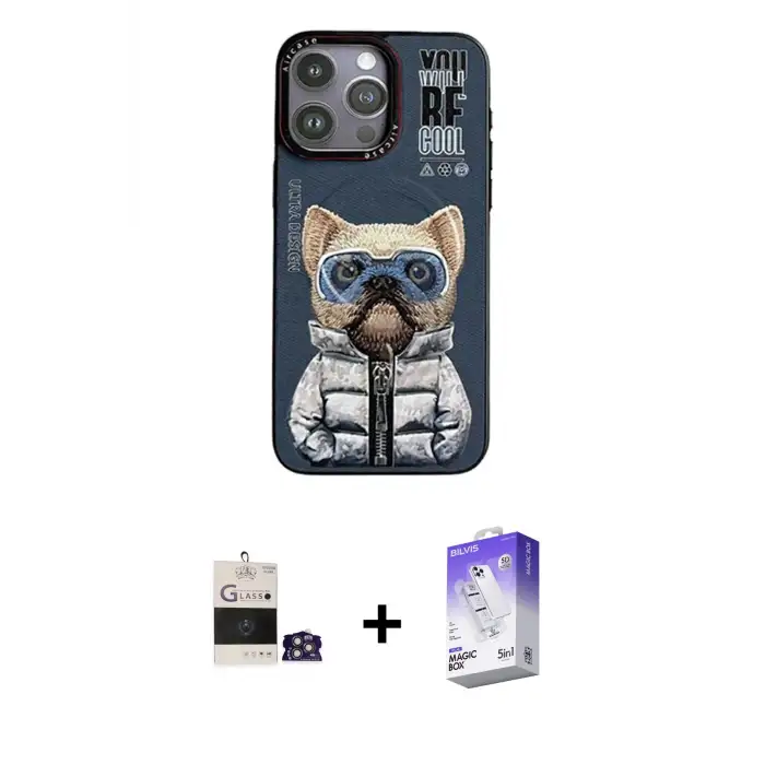 ieg™ iPhone 14 Pro Max Kılıf Siluet Modern Özel Seri - Siyah Bilvis 5in1 3D Magic Cam Ekran Koruyucu + Bilvis Titan Kamera Lens - GS