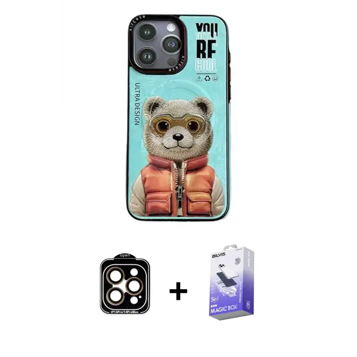 ieg™ iPhone 14 Pro Max Kılıf Siluet Modern Özel Seri - Siyah Bilvis 5in1 5D Magic Hayalet Cam Ekran Koruyucu + PVD Metal Kamera Lens - TU