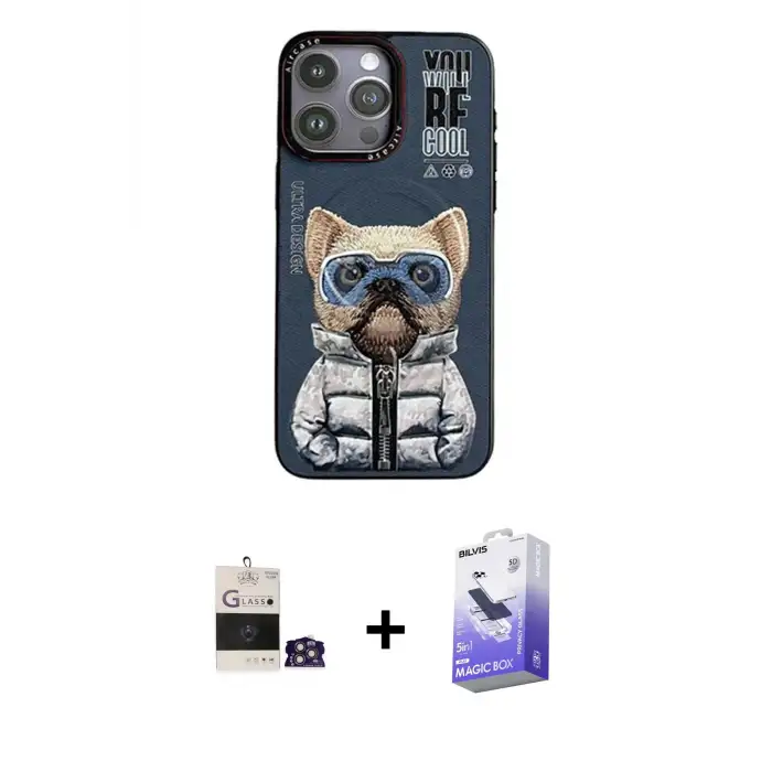ieg™ iPhone 14 Pro Max Kılıf Siluet Modern Özel Seri - Siyah Bilvis 5in1 5D Magic Hayalet Cam Ekran Koruyucu + Bilvis Titan Kamera Lens - GS