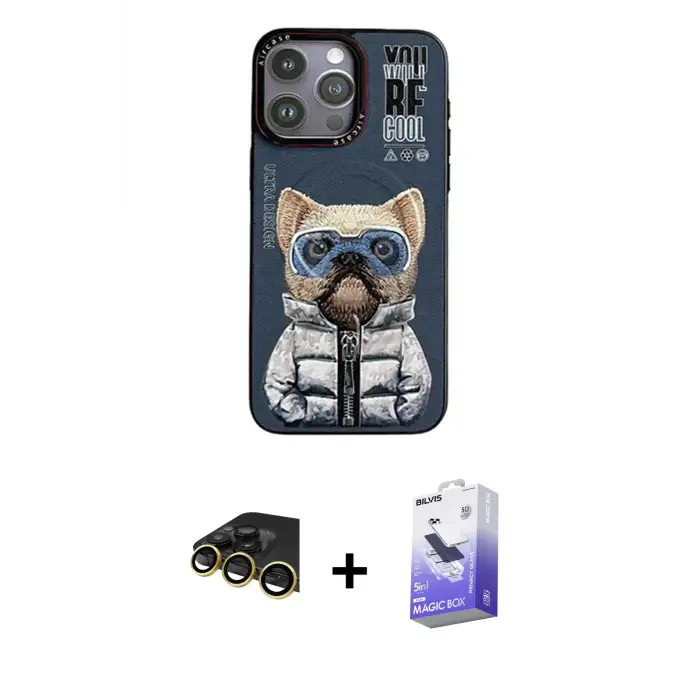 ieg™ iPhone 14 Pro Max Kılıf Siluet Modern Özel Seri - Siyah Bilvis 5in1 5D Magic Hayalet Cam Ekran Koruyucu + Raze Metal Kamera Lens - GD