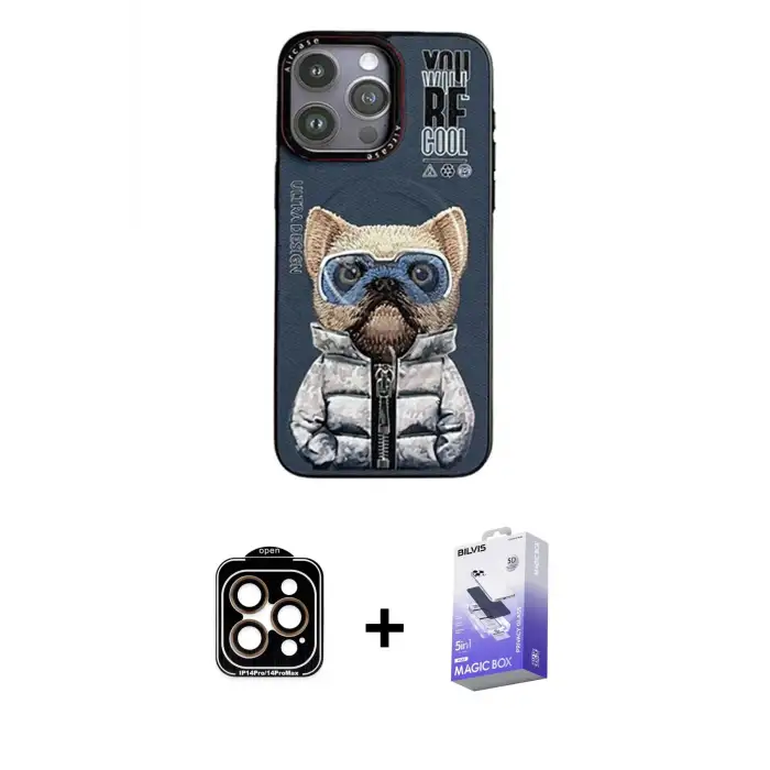 ieg™ iPhone 14 Pro Max Kılıf Siluet Modern Özel Seri - Siyah Bilvis 5in1 5D Magic Hayalet Cam Ekran Koruyucu + PVD Metal Kamera Lens - TU