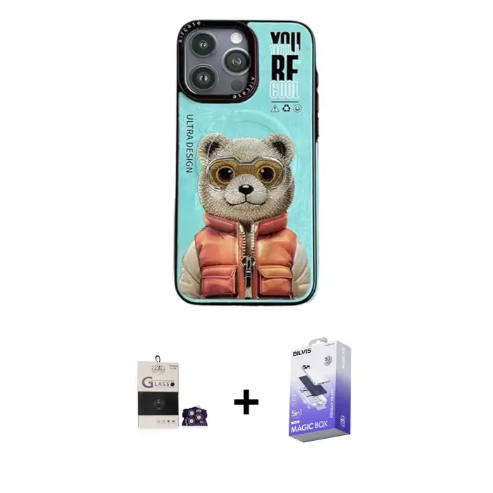 ieg™ iPhone 14 Pro Max Kılıf Siluet Modern Özel Seri - Siyah Bilvis 5in1 5D Magic Hayalet Cam Ekran Koruyucu + Bilvis Titan Kamera Lens - GS