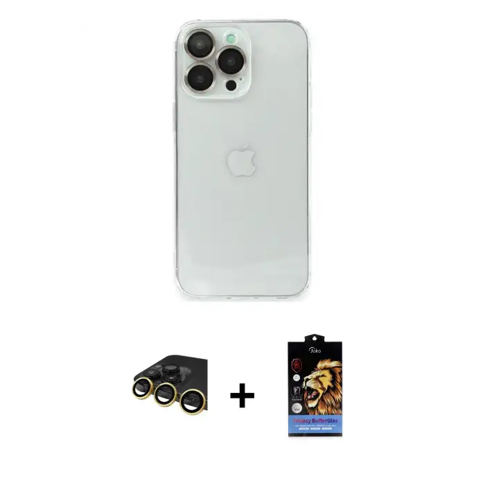 ieg™ iPhone 14 Pro Max Kılıf Ufuk Minimal Özel Seri - Siyah Buffer Hayalet Cam Ekran Koruyucu + Raze Metal Kamera Lens - GD
