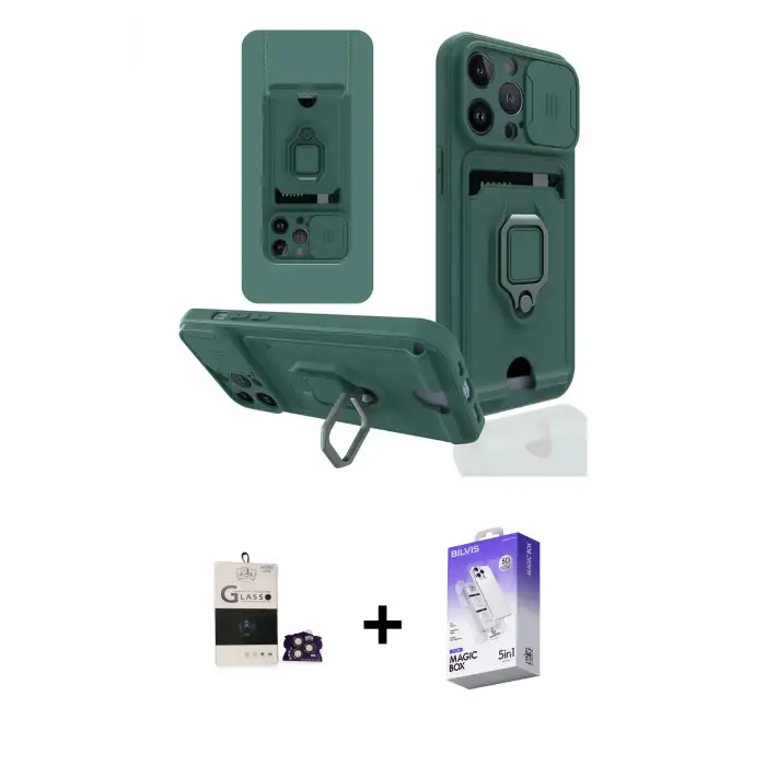 ieg™ iPhone 14 Pro Max Kılıf Vadi Form Prime - Siyah Bilvis 5in1 3D Magic Cam Ekran Koruyucu + Bilvis Titan Kamera Lens - GD