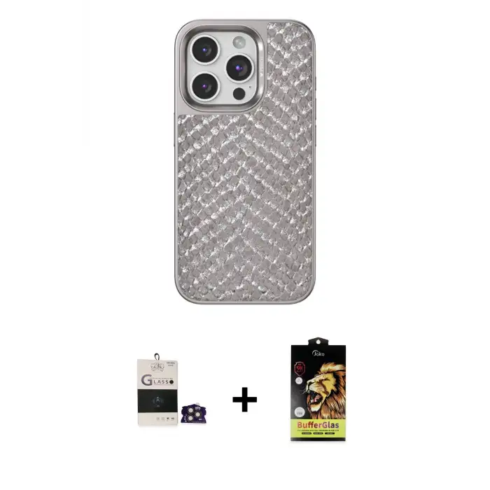 ieg™ iPhone 14 Pro Max Kılıf Vadi Özel Seri - Siyah Buffer Cam Ekran Koruyucu + Bilvis Titan Kamera Lens - GD