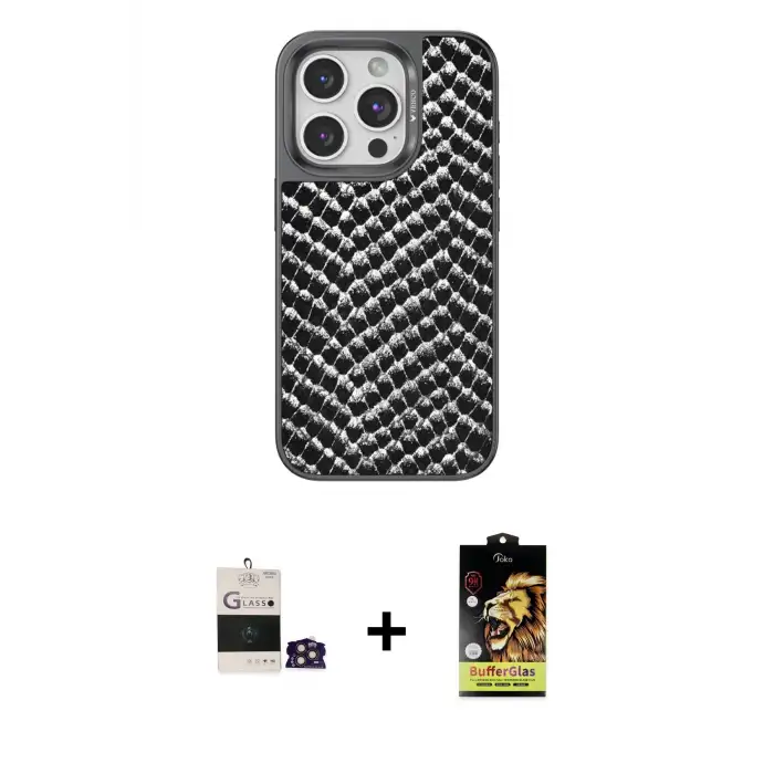 ieg™ iPhone 14 Pro Max Kılıf Vadi Özel Seri - Siyah Buffer Cam Ekran Koruyucu + Bilvis Titan Kamera Lens - GD