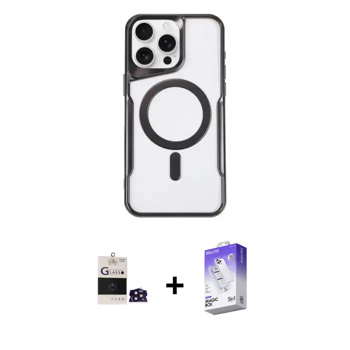 ieg™ iPhone 14 Pro Max Kılıf Yadigar Klasik Özel Seri - Siyah Bilvis 5in1 3D Magic Cam Ekran Koruyucu + Bilvis Titan Kamera Lens - DNMR