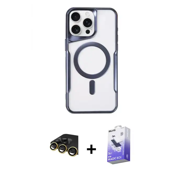 ieg™ iPhone 14 Pro Max Kılıf Yadigar Klasik Özel Seri - Siyah Bilvis 5in1 5D Magic Hayalet Cam Ekran Koruyucu + Raze Metal Kamera Lens - GD