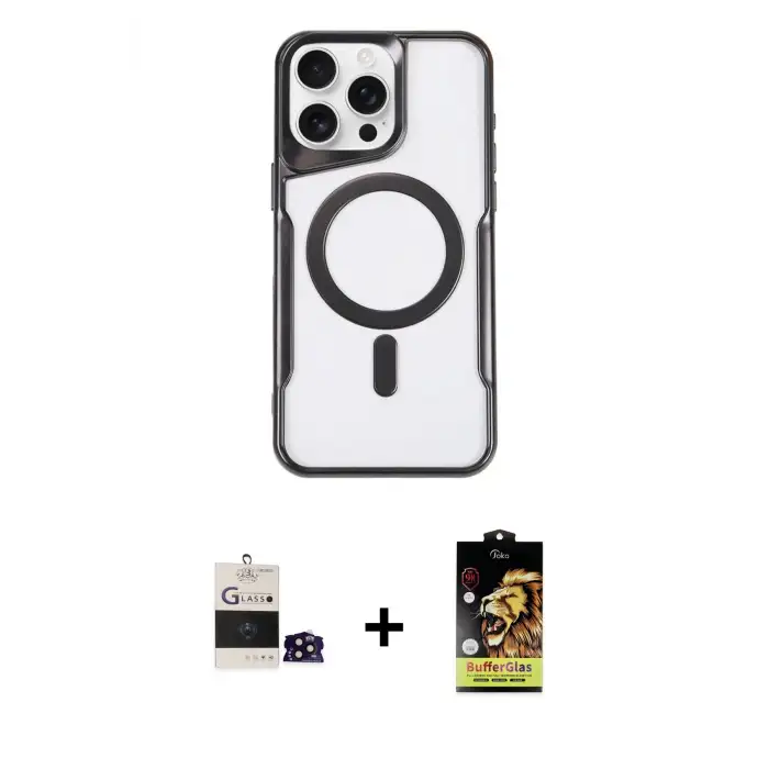 ieg™ iPhone 14 Pro Max Kılıf Yadigar Klasik Özel Seri - Siyah Buffer Cam Ekran Koruyucu + Bilvis Titan Kamera Lens - SH